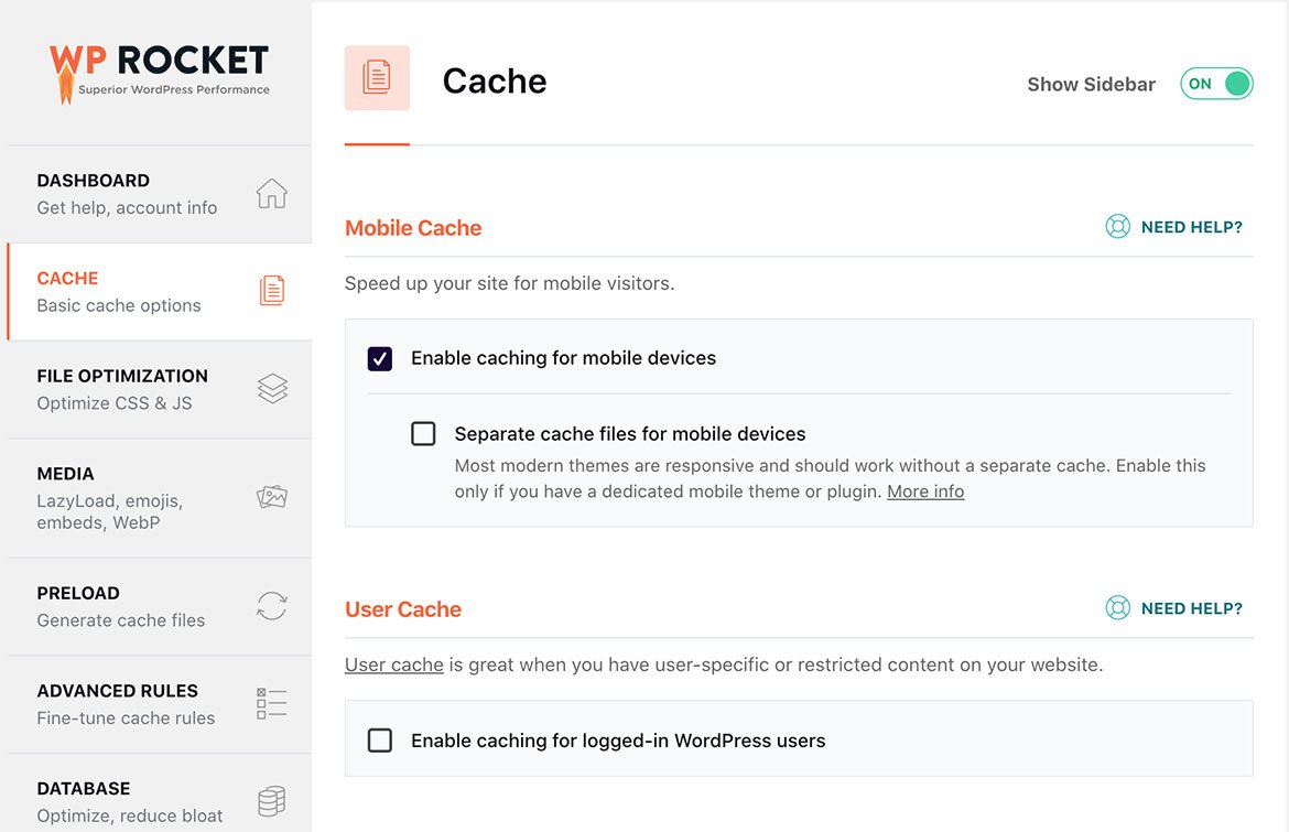 WP Rocket Mobile Cache Setting