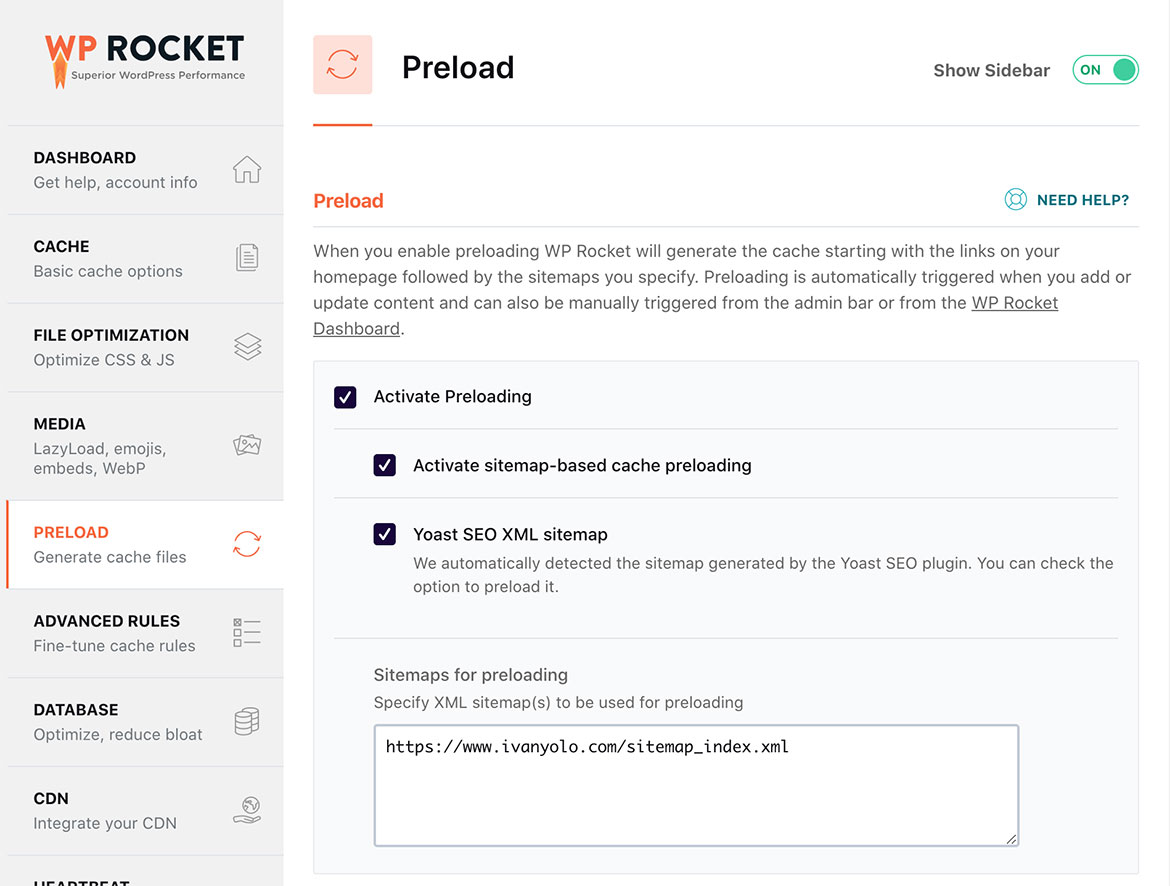 WP Rocket Preloading Setting